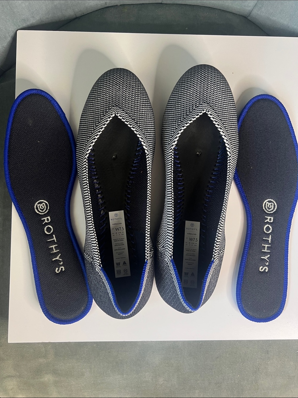 Rothy's Grey Birdseye Flats with Blue Trim - Gray Womens US 7.5  Shoe NEW - Picture 6 of 9